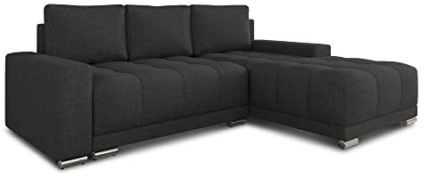 Ecksofa Pavo mit Schlaffunktion und Bettkasten - Big Sofa, Couch, Couchgarnitur, Eckcouch, Ecke, Sofagarnitur - Ottomane Universal (Schwarz (Sawana 14))