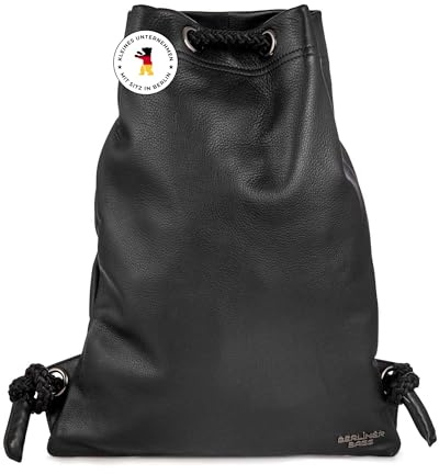 Berliner Bags Leder Turnbeutel Gym Bag Premium, Sportrucksack - Schwarz