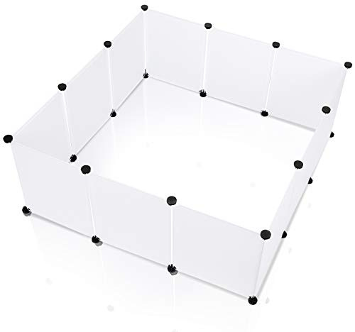 Jiubiaz Freilaufgehege Kunststoff, DIY Freigehege, Erweiterbarer Auslauf für Kleintiere, 12 Stück HBT 45 cm x 35 cm, weiß