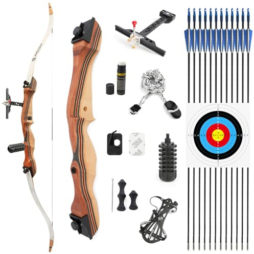 SHARROW Bogenschießen Recurve Bogen und Pfeil Set 48 54 Praxis Ausbildung Bogen Traditionell Holzbogen 10-20lbs mit 12pcs Fiberglaspfeile für Anfänger (Satz 2, 54-18lbs)