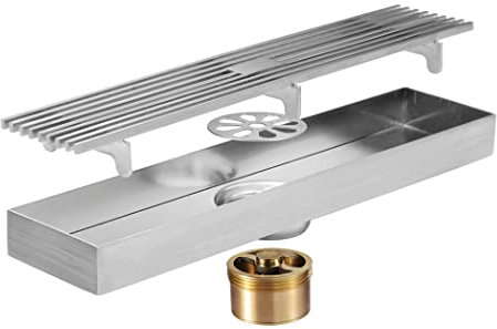 WRIST Desagüe De Ducha Lineal, Desagüe De Ducha De 12 Pulgadas con Coladores Extraíbles Desagüe De Suelo De Ducha De Acero Inoxidable 304 Desagüe De Suelo Rectangular con Rejilla Extraíble,Brushed