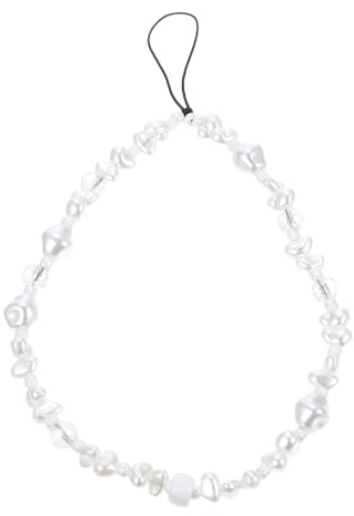 Gatuida Beaded Phone Charm: Pearl Phone Charms Strap White Mobile Phone Case Charms Cell Phone Wrist Strap Beaded for Women Girls Gift Anti-Lost Lanyard Phone Bag Keychain Camera Decor