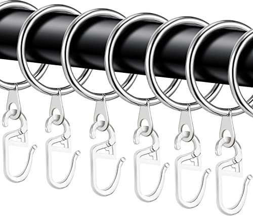 40 pcs Silber Metall Vorhangringe,Vorhang Hängend Ringe und Kunststoff Gardinenhaken für Bettvorhang,Duschvorhang,Fenstervorhang(30mm Innendurchmesser)