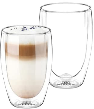 Wilmax | Vasos térmicos | Vasos de doble pared Latte Macchiato | Tazas de capuchino | Vasos de café | Taza de café helado | Vasos de agua | 400 ml | Juego de 2