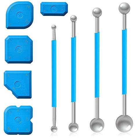 Werkzeug Schaber Kit Fugenglätter Set 9-teilig, silikonfugen abzieher, 4 Stück Silikonfugenglätter, 5 Stück Stahlkugel, Doppelend-Silikonfugenzieher, Abdichtungswerkzeugsatz für Fliesen