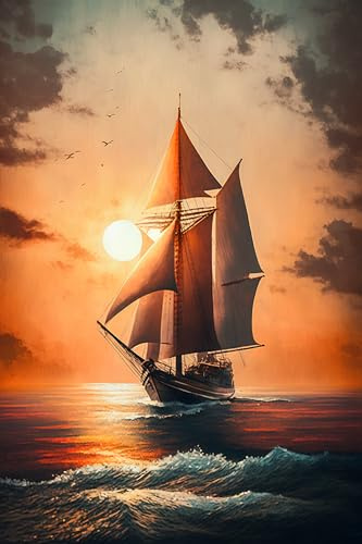 adrium Acryl-Bild 60 x 90 cm: Segelschiff im Meer bei Sonnenuntergang. 3D-Darstellung. (200711905)