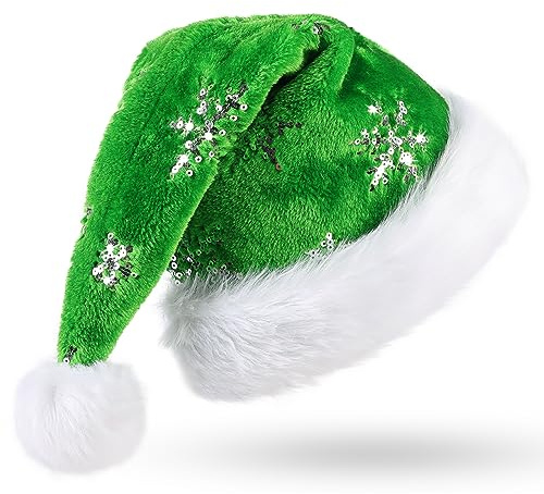 CITÉTOILE Weihnachtsmütze für Erwachsene, Deluxe Velours Nikolausmütze mit Soft Liner, Plüschkrempe Weihnachtsmann Santa Nikolaus Mütze mit Golden Pailletten Schneeflocke für Männer Frauen