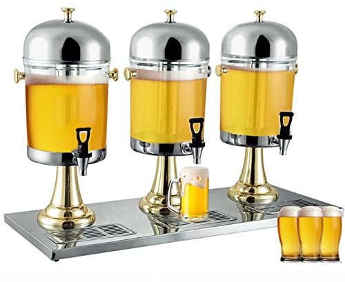 Dispensador de té de bebidas de acero inoxidable con recipiente de hielo, dispensador de agua de 24 litros, perfecto para fiestas, desayunos, bufé, hoteles, color plateado