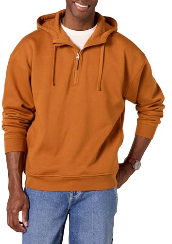 Amazon Essentials Men's Oversized Fit Quarter-Zip Hoodie Sweatshirt, Caramel, M