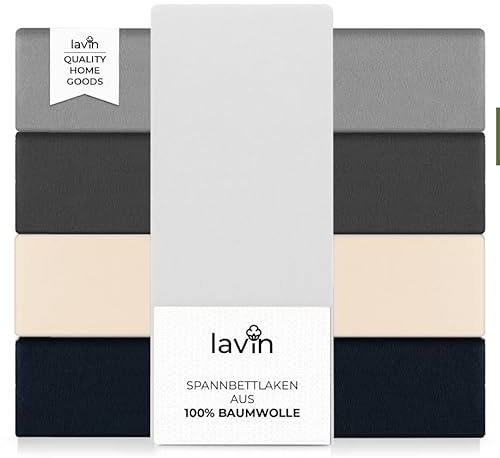Lavin Spannbettlaken 100% Baumwolle Jersey Spannbetttuch Laken (Perl-weiß, 180/200x200+30cm)