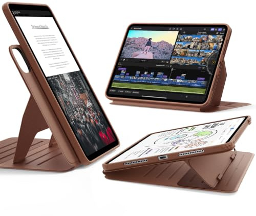 ESR Coque pour iPad Pro 13 Pouces M5/M4 (2025/2024) avec Coque Magnétique Amovible, Support Portrait/Paysage Réglable, 9 Angles de Position, Série Shift, Brun