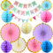 Juego de decoración de fiesta de cumpleaños en colores Pastel, abanicos de papel colgantes de macarrón, bolas de panal, banderines para decoración de fiesta de cumpleaños