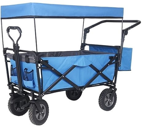 CCYENG Trolley Cart Klappbarer Gartenwagen Wagen Mit Dach Räder Bremse Transport Metall Stahl Trolley Für Garten Camping Campingwagen Gartenwagen
