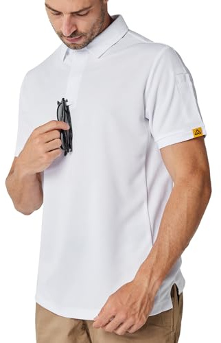 Csqtongan Herren Kurzarm Poloshirts Atmungsaktiv Golf Poloshirt Herren Sport Polo Shirt T-Shirt für Outdoor-Aktivitäten, Weiß L