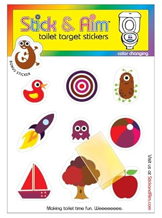 Color Changing Toilet Target Stickers Kids Pack with Applicator Smoothing Tool for Potty Training Boys. Fun and Effective Toilet Stickers to Teach Boys to Aim.