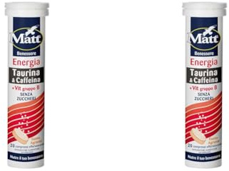 Matt, Energia, Integratore Alimentare a Base di Taurina, Caffeina e Vitamine del Gruppo B, Contribuisce alla Riduzione della Stanchezza, Confezione da 40 Compresse Gusto Agrumi