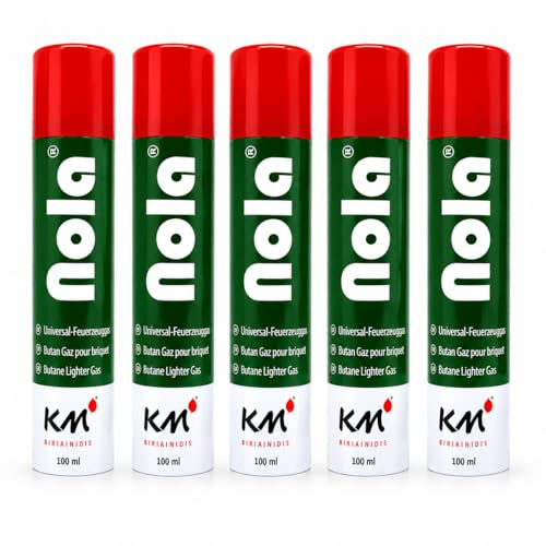 NOLA Lot de 5 bouteilles de gaz à briquet universel de 100 ml pour briquets et chalumeaux (5)