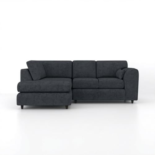 Gamzo L Shaped Sofa Left Hand Full Back Firm Seating Couch with Strong Wooden Frame | Alaska Fabric Couch for Living Room (Dark Grey)