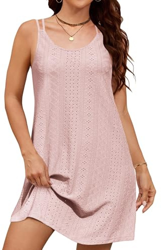 Zeagoo Vestido de playa para mujer, vestido de verano sin mangas, ligero, tirantes delgados, vestido swing en línea A, vestido corto de verano, bikini, cuello redondo, vestido de ocio, traje de baño