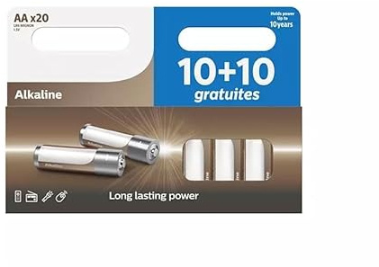 Piles alcalines AA/LR6 en Paquet de 20 unités, avec Une durée de Vie de 30% Plus Longue Que Les appareils nécessitant Une Forte consommation Quotidienne. Puissance et Performance garanties.