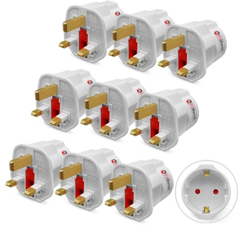 FitMania European to UK Plug Adaptor Pack of 9 - EU to UK Plug Adapter EU Travel Adapter - 2 Pin to 3 Pin Adapter Plug UK in Travel accessories for Electronic Devices - EU plug adapter europe to uk
