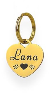 Hundemarke mit Gravur | Personalisiert mit Name, Telefonnummer, Handschrift, Pfote, Herz-Form | ⌀25mm Edelstahl Dog Tag, Namens-Anhänger für Hunde-Halsband, Alpaka, Pferd | Gold