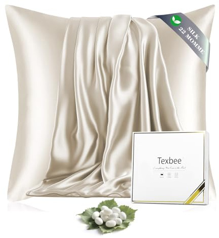 Texbee Seidenkissenbezug 80x80 Maulbeerseide für Haar und Haut, Beige | Beidseitige 22 Momme Naturseide für gesunde Haut & glattes Haar, mit Diskreter Reißverschluss, kühlend, atmungsaktiv, 1 Stück