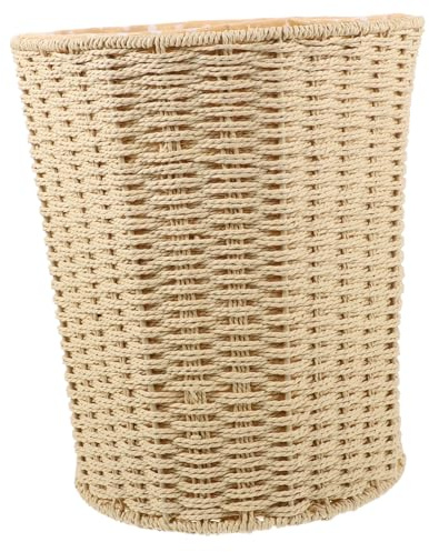 BUGUUYO Lightweight Beige Rattan Woven Recycling Waste Bin with Iron Frame, Multi-functional Simple Shape Storage Basket for Home Kitchen and Office Use Style