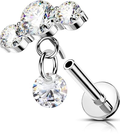 OUFER 16G 6mm Dangle Helix Piercing 316L Edelstahl Schmuck für Frauen Tragus Piercing mit CZ Steinen und Kugelverschluss