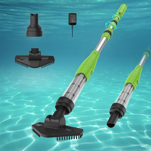 Poolergetic Aspirapolvere per piscina ricaricabile senza fili, portatile, con asta telescopica, per vasche idromassaggio, spa, piscine fuori terra e interrate per la pulizia di sabbia e detriti, verde