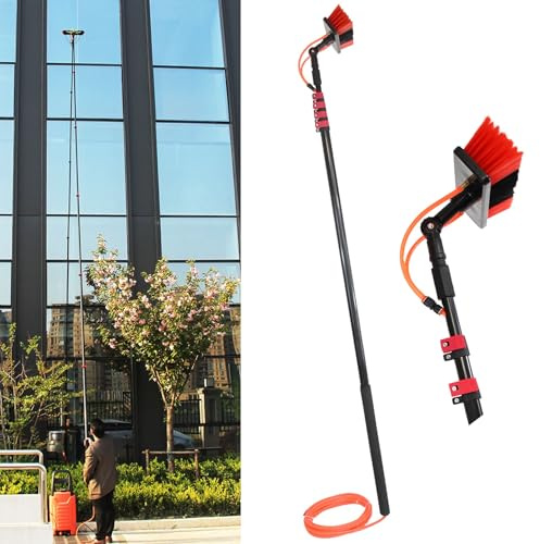 Teleskop WaschbüRste 3.6-10.8m Photovoltaik Reinigung Set Wasserbesen Mit Wasseranschluss, Wasserbesen Reinigungsset Mit Teleskopstiel FüR Wintergarten Reinigungsset Pv Anlage Reinigung(36FT/10.8M)