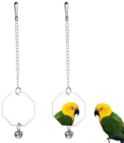 Spiegel mit Vogelglocke, 2 Stück Hängend Acryl Vogelspiegel, Sittich Spielzeug mit Glöckchen für Kanarienvögel, Agapornis, Wellensittiche, Papageien, Vögel
