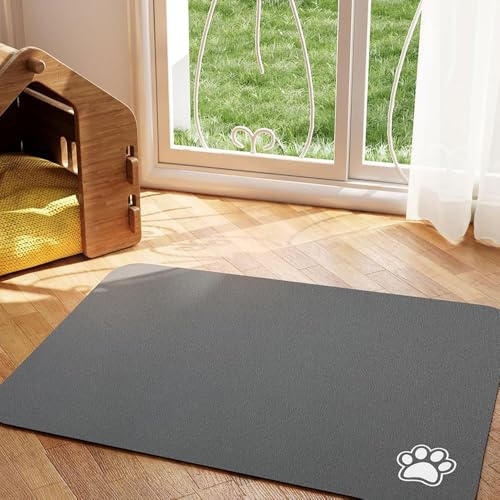 Mateju Tapis Gamelle Chat Chien, Super Absorbant Lavable Tapis Chat Gamelle, Multicolore Séchage Rapide Antidérapant de Gamelle de Nourriture (Gris Foncé,50x80cm)