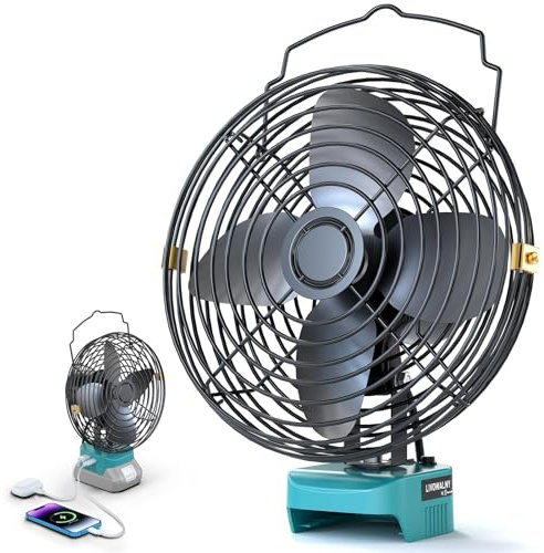 LIVOWALNY 8-Zoll Akku-Lüfter für Ma-kita 18V Batterie, kompakter Ventilator mit USB/Typ-C-Anschluss & Unterspannungsschutz – für Werkstatt, Outdoor, Haushalt & Baustellen (ohne Akku & Ladegerät)