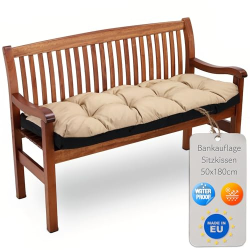 Amazinggirl Cojines para Banco Exterior y Interior 180x50 cm - Cojin banca para Jardin Grandes Almohada para palets terraza balcón y Patio Cojín para Asiento Beige