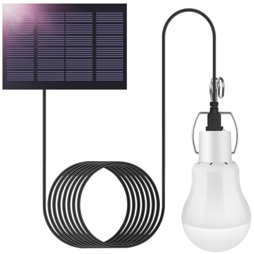 Solar LED Glühbirne Außen, mit 3.5M Kabel, Solar Laterne Campinglampe Hängelampe mit Solarpanel, Solarlampen Hängend, 3W Birne für Außen Innen Camp Zelt Wandern Angeln Gartenhaus, 1Stück