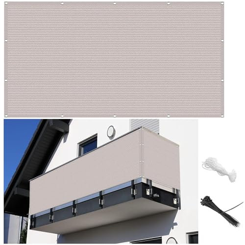 Brise Vue, Toile de Balcon 55 x 510 cm Opaque, Respirabilité, Résistant Au Vent Brise-Vue Balcon Clôture avec Oeillets, Attaches de Câble et Cordons, pour Jardin, Blanc