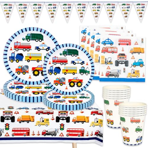 52PCS Forniture per Feste di Costruzione,Set di Stoviglie per Feste Stoviglie da Cantiere,Party Decoration Festa a Tema Escavatore,Forniture per Feste di Veicoli, Piatti, Tazze, per 10 Persone