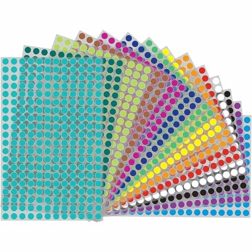 12600 Stück Bunte Klebepunkte, 6mm Farbige Punkte Aufkleber in 28 Farben Runde Farbcodierung Etiketten für Home Office Schule Büro Kalender