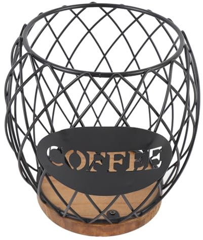 Hiraith Porta cialde di caffè in ferro, grande capacità, elegante, resistente all'erosione e alla ruggine, organizer per capsule di caffè, con base in legno, per casa e bar (nero)