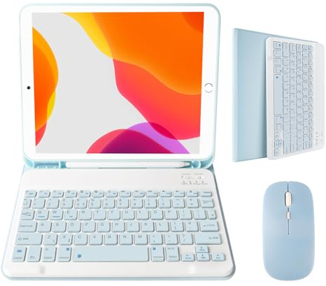 Nsyee Custodia per tastiera da 10,2 e 10,5 pollici con mouse, compatibile con 9a 2021/8a 2020/7a generazione 2019, iPad Air 3 2019, iPad Pro 2017 da 10,5 pollici, tastiera sottile staccabile Bluetooth