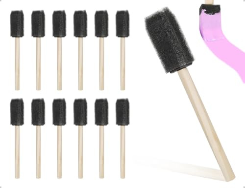 Emezddo 12 Pinceles De Esponja, Pinceles De Espuma Lavables, Aplicadores De Pintura con Mangos De Madera, Ideales para Pintar, TeñIr Y Aplicar En Manualidades (Negro)