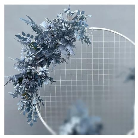 ATEUXOL Artificial Wedding Arch Flowers Kit Wedding Flower Artificia Silk Flowers Arch Round Pavilion Art Window Decoration Wedding Props T Stage Leaf Hanging(L Deep Blue)