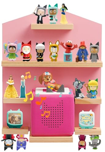 Gieanoo Tonieregal für TonieBox 2/1, Rosa Hausform Tonie Figuren Regal | Wandhalterung Tonie Rosa aus Kiefernholz Kompatibel mit Toniebox, Aufbewahrung für Tonie Figuren, Tonieregal für Kinderzimmer