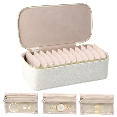 Ziyonix Boîte à Bijoux de Voyage, Organisateur de Bijoux en Cuir Grain Litchi avec 12 Poches en Velours Transparentes Sac Rangement Bijoux pour Colliers Boucles d'Oreilles Bagues Bracelets