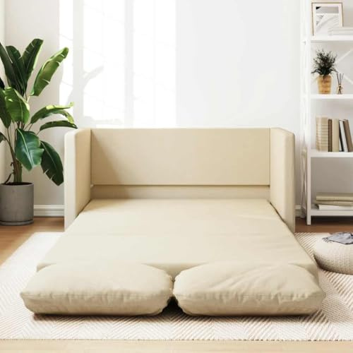 YuuSsea Bodensofa mit Schlaffunktion, Creme, 112x174x55 cm, Stoffbezug, 2-Sitzer, klappbar, für Wohnzimmer, Schlafzimmer, multifunktionales Loungesofa