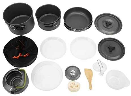 Juego de Utensilios de Cocina para Acampar, Equipo portátil para desordenar al Aire, Mango Plegable para mochilero, Picnic, Utensilios de Cocina para Acampar