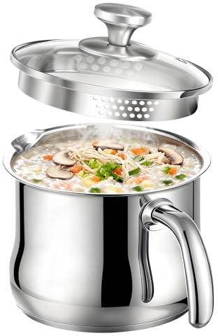 2 Liter Milchtopf Edelstahl Mit Deckel, Milchtopf Doppelwandig, Simmertopf Mit Pfeife, Kochtopf Induktion Mit Griff, Stielkasserolle, Für Gas Elektro Induktion Herdarten Geeignet