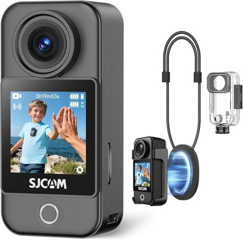 SJCAM C400 Pocket Kit POV(0 G), Mini Action cam 4k, 172min di durata della batteria, Vlog camera sportiva con doppio touch screen, impermeabile 30 metri, per Live, YouTube, Viaggi, Attività,Nero