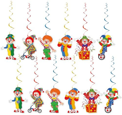 12 Stück Clown Girlanden Fasching,Karneval Clown Girlande Dekoration Hängende Clowns Figuren Girlande Faschingsdeko Karnevals Party Basteln Clowns Faschingsdekoration für Spiralen Wirbel Luftschlangen